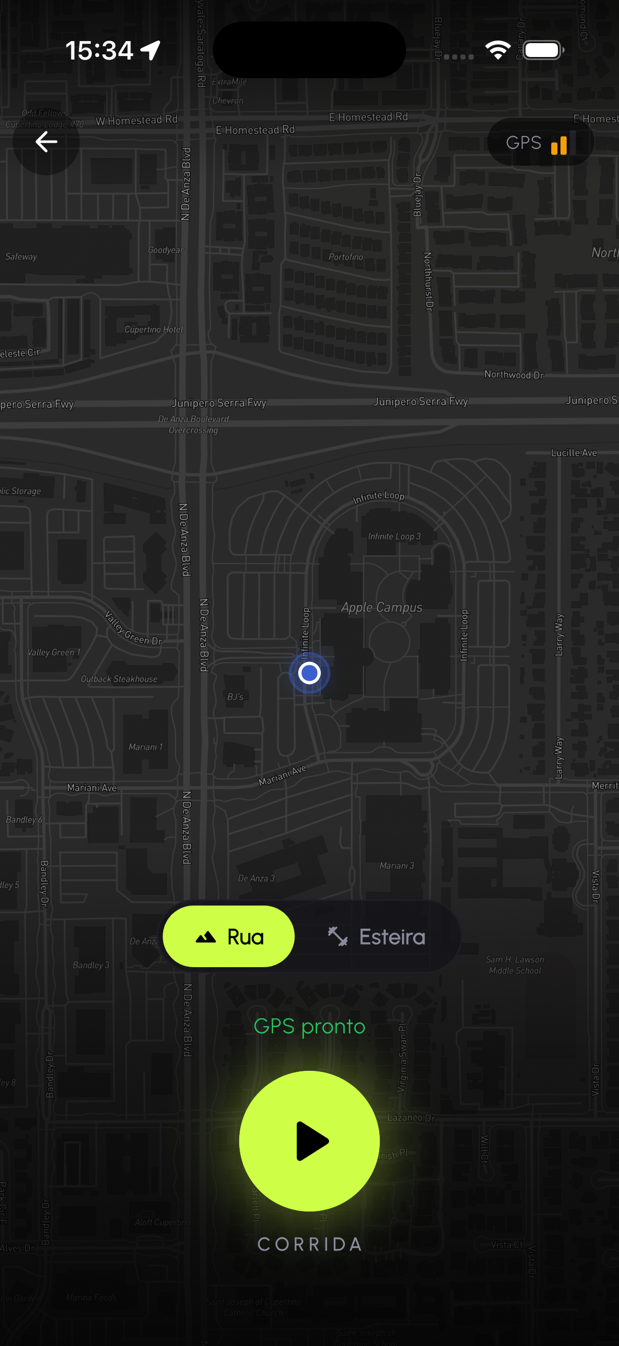 Tela Corrida do app Pacer